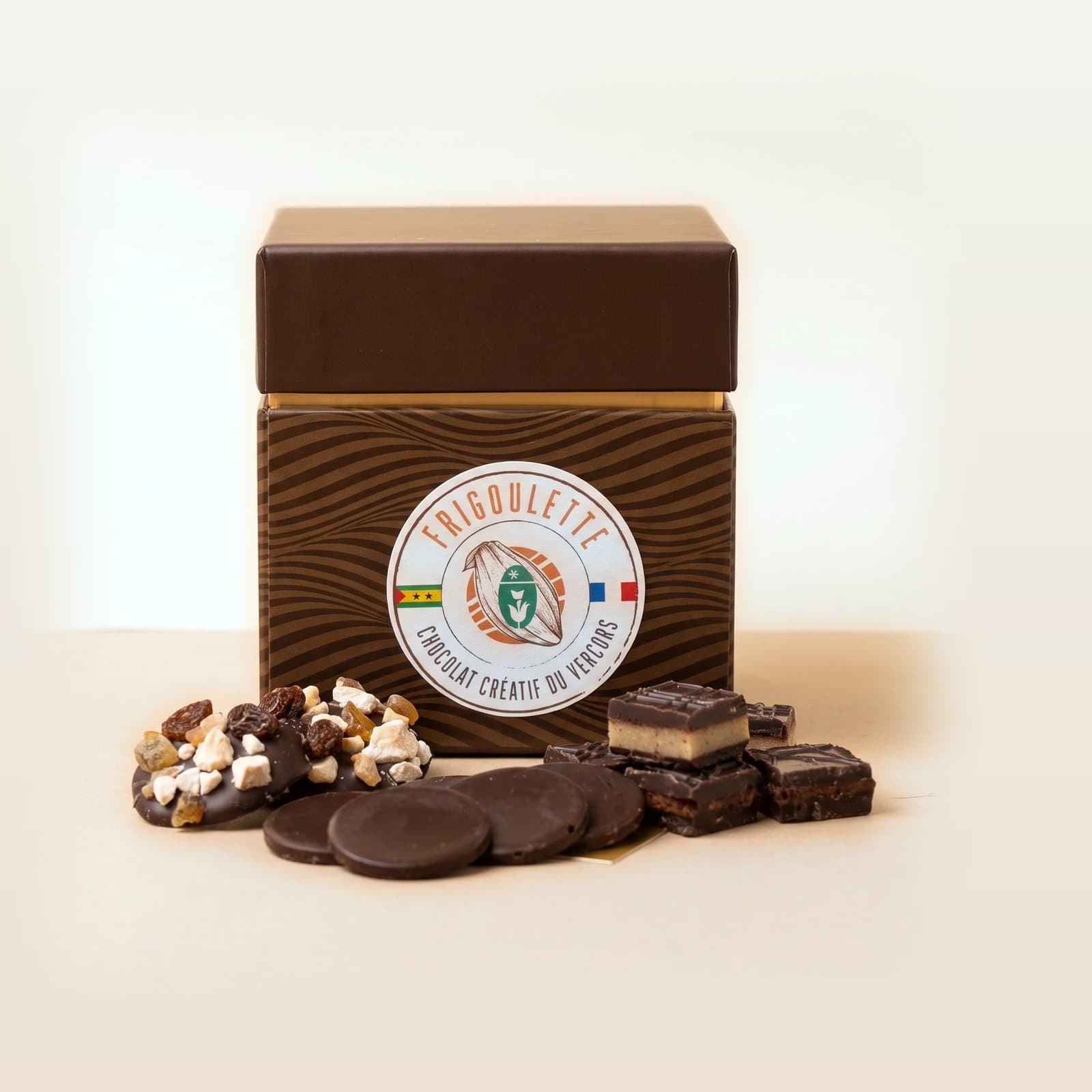 Cube chocolaté, chocolats Frigoulette
