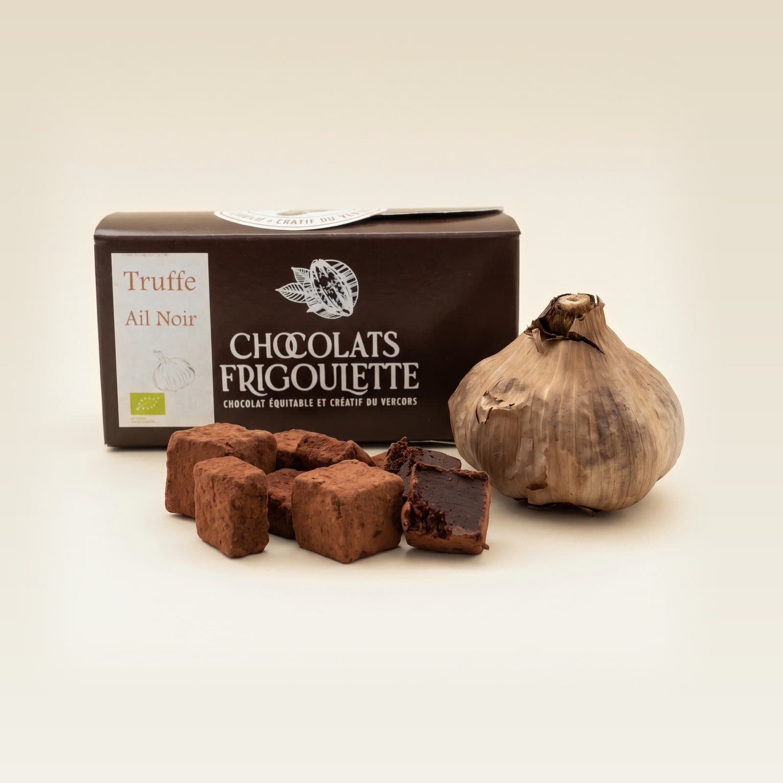 Truffes Ail noir & Choclat, chocolats Frigoulette