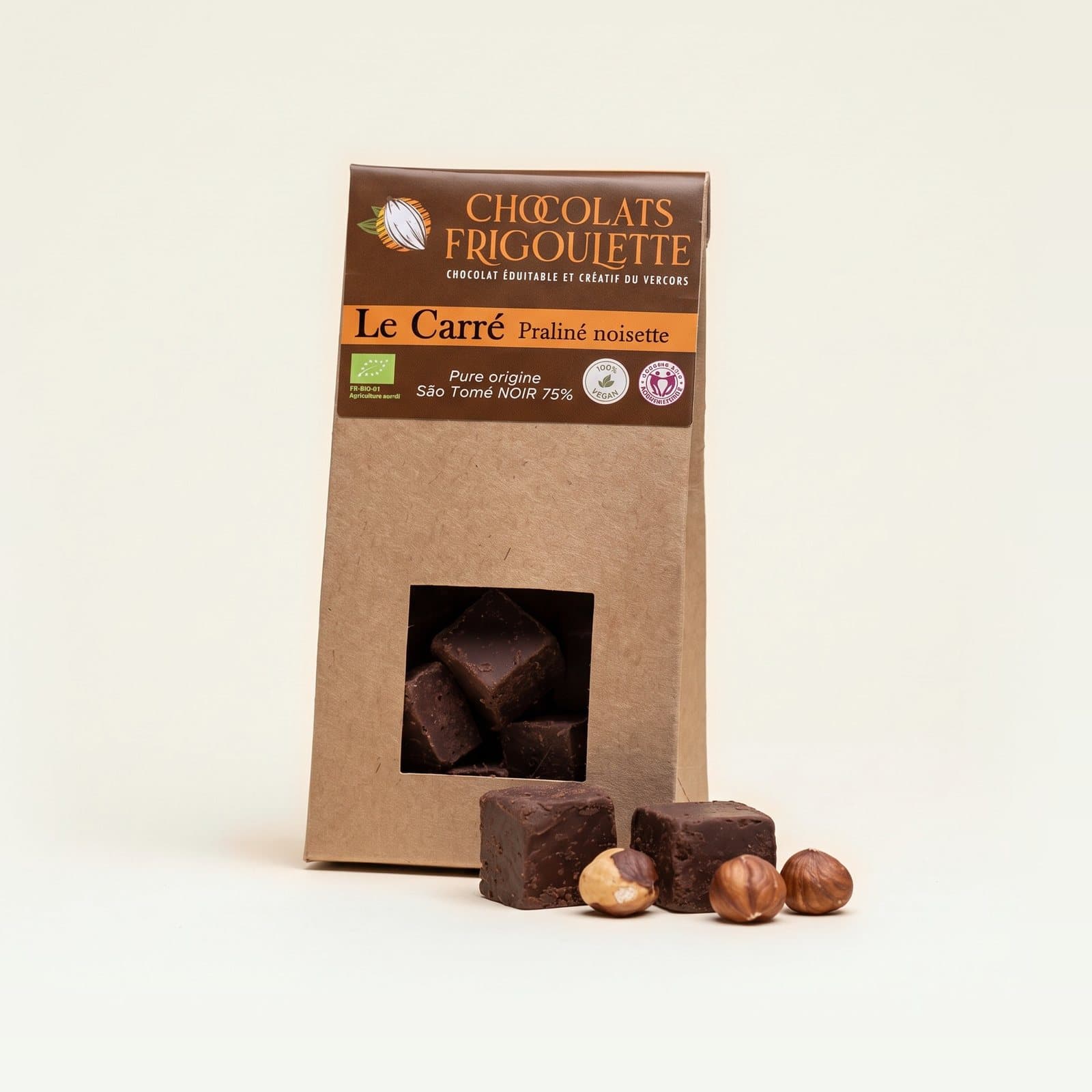 Carré Praliné noisette, chocolats Frigoulette