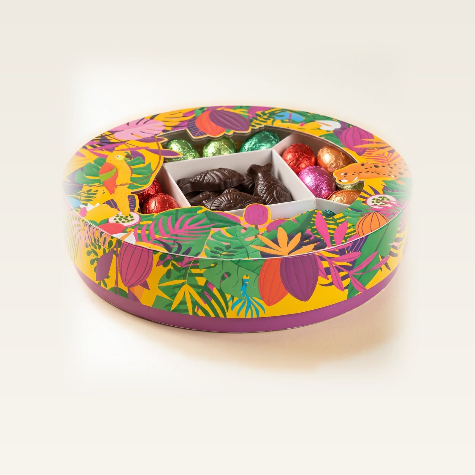 Farandole exotique d’œufs pralinés et de friture, chocolats Frigoulette