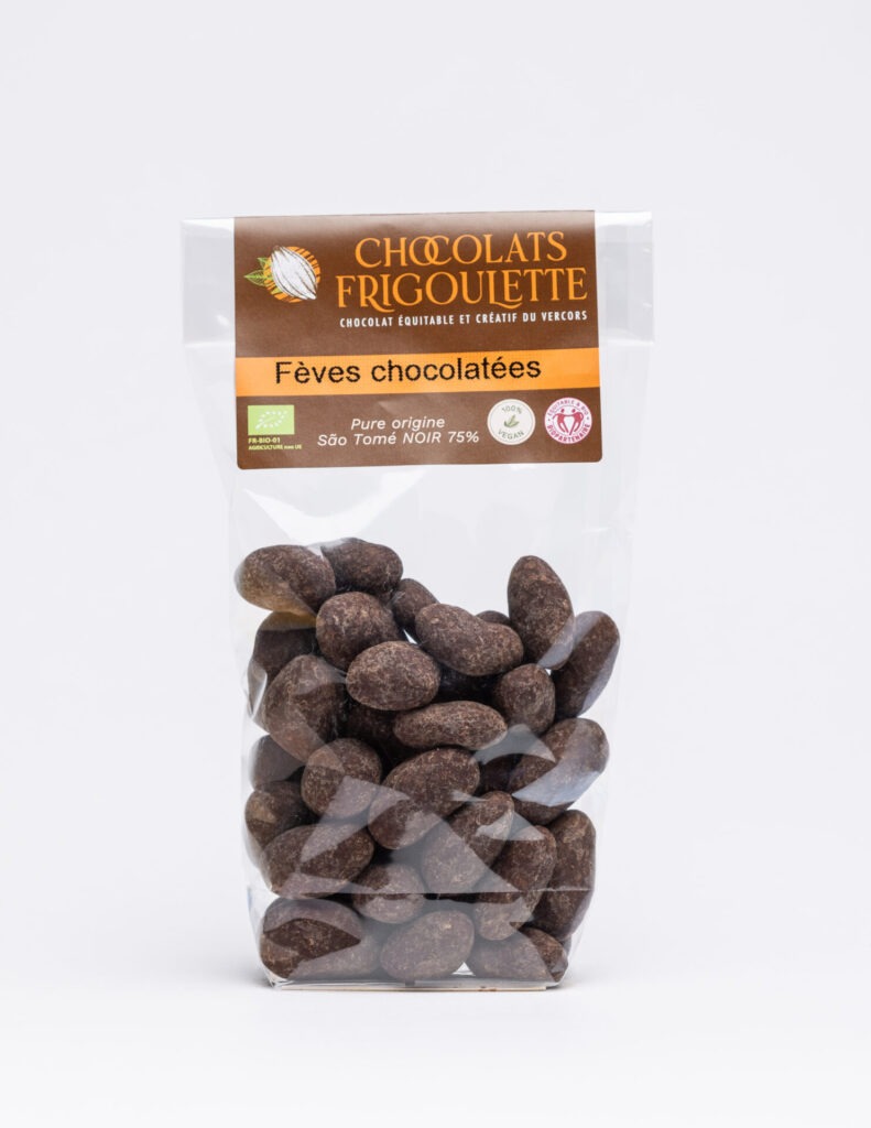 chocolatier Drôme, Chocolats Frigoulette, chocolaterie bio et equitable, achat en ligne Drôme, féve de cacao de Sao tome Chocolatée