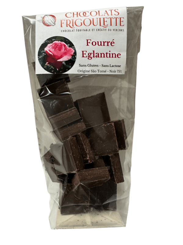 chocolatier Drôme, Chocolats Frigoulette, chocolaterie bio et equitable, achat en ligne Drôme, fourré églantine