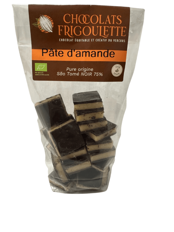 chocolatier Drôme, chocolats frigoulette, chocolaterie bio et equitable, achat en ligne Drôme, pâte d'amande